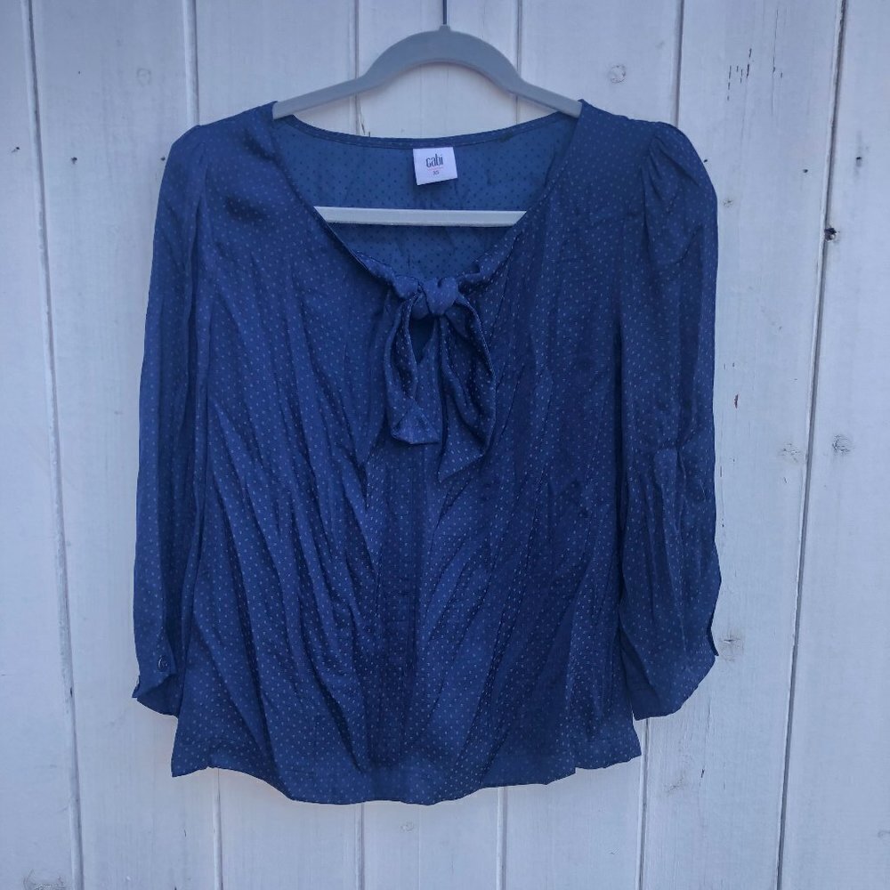 CAbi 5525 Blue Dot Knot Blouse Tie Front - Picture 2 of 7